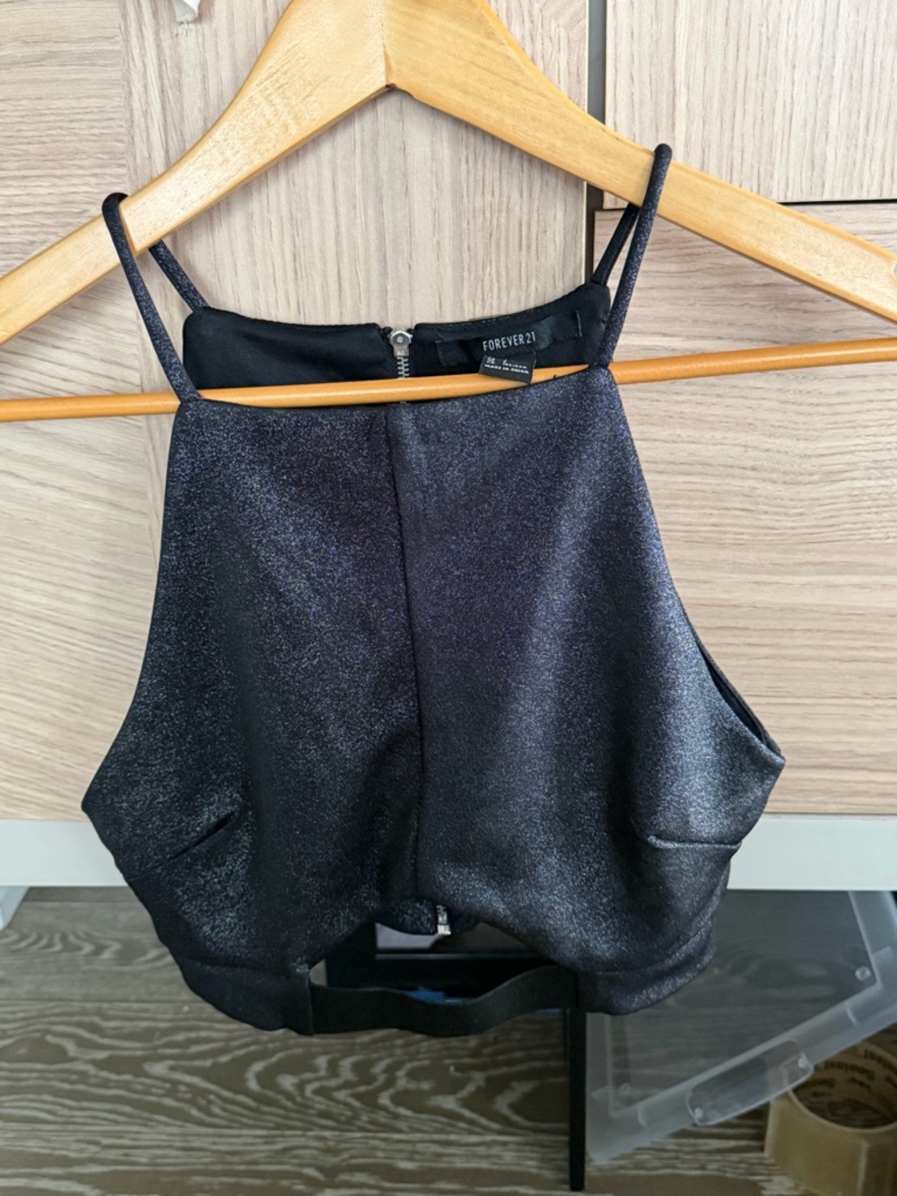 Forever 21 Black Shimmer High-Neck Crop Cami